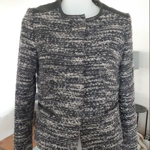Ann Taylor 0P Tweed Blazer  Leather 0 Petite